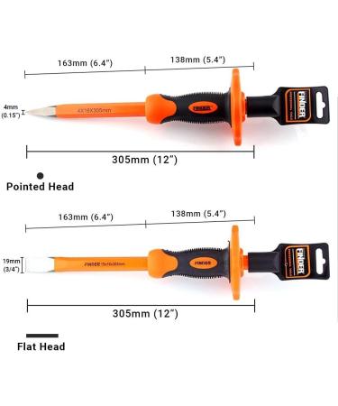 Finder 2 pcs 12-Inch Heavy Duty Chisels Set With Hand Protection  Flat Head and Pointed/Spear Head  Demolishing/Masonry/Carving/Concrete Breaker Chisels set with Bi-Material Hand Guard   - Buy Online on GoSupps.com