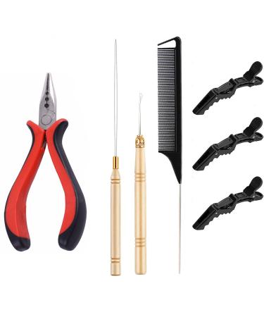 Hair Extension Tool Kit Hair Extension Remove Pliers Pulling Hook Beads Device 1 Rattail Comb 3Pcs Alligator Hair Clips for Hair Extension Tools 2