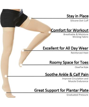 Ailaka Closed Toe Thigh High 20-30 mmHg Compression Stockings - Medium, 1 Pair, Beige - Firm Support for Varicose Veins - Men & Women Graduated Compression Socks for Travel and Everyday Wear - Buy Online on GoSupps.com