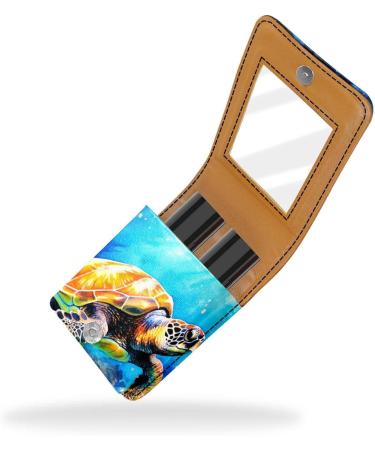 Buy Stylish Blue Watercolor Sea Turtle Lipstick Case - Leather Lip Gloss Organizer with Mirror | Mini Holder for Travel - Buy Online on GoSupps.com