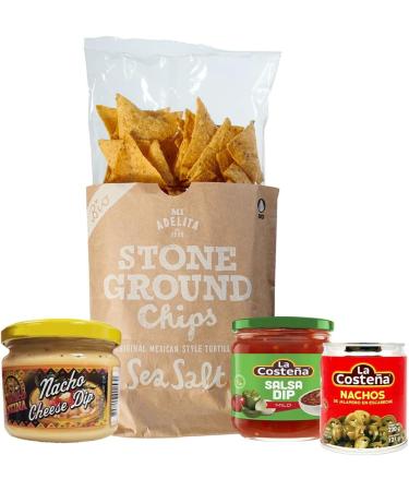 Nacho Kit/Mexican Nachos Stone Ground Tortilla Chips Creamy Cheese Sauce Dip Mild Red Salsa Sauce and Nacho Jalapeno Slices - Buy Online on GoSupps.com