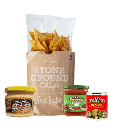 Nacho Kit/Mexican Nachos Stone Ground Tortilla Chips Creamy Cheese Sauce Dip Mild Red Salsa Sauce and Nacho Jalapeno Slices