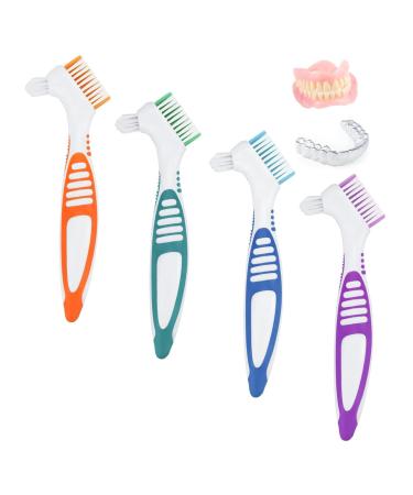 4 pieces of prosthesis toothbrush portable prosthesis cleaning brushes prosthesis brush with multi -layered for cleaning false teeth (4 colors)
