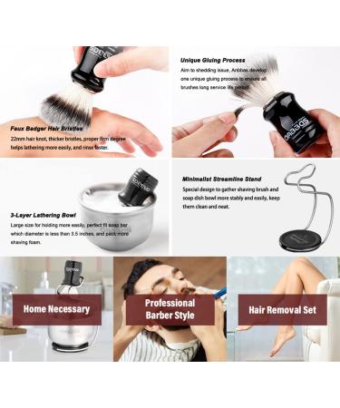 Anbbas 3in1 Vegan Synthetic Badger Hair Shaving Brush Set - Stainless Steel Bowl & Brush Holder Stand for Men in Silver - Buy Online on GoSupps.com