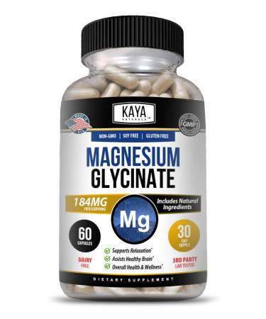 Magnesium Glycinate184mg per Caps Chelated for Maximum Absorption Non-GMO NO Gluten Dairy & Soy Supports Muscle Joint and Heart Health - 60 Veggie Caps