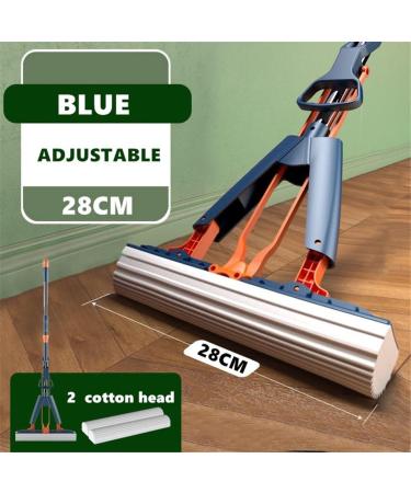Mop Squeeze Foldable Cotton HeadReplace Household Cleaning Mopping Telescopic Handle Free Hand Washing (Blue 28cm Blue mop) to Pursue Happiness - Buy Online on GoSupps.com