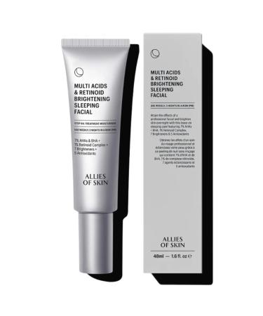 Allies of Skin Multi Acids & Retinoid Sleeping Facial | Exfoliating Overnight Glycolic Acid & AHA Peel | Resurfacing Anti-Aging Treatment For Fine Lines | Unclog Pores and Treat Blackheads 1.6 fl oz
