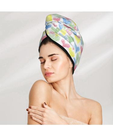Hand Drawn Colored Hearts Microfiber Hair Towel - Super Absorbent Coral Velvet Quick Dry Wrap for Long Curly & Thick Hair - Buy Online on GoSupps.com