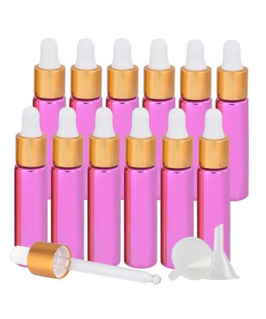 Tianzd 24 pieces 10 ml of empty chrome pink drip bottle Pipette bottles with glass pipette 10 ml of glass bottle with a drip pipette with gold screw cap for essential oils perfume oils pink 10 ml
