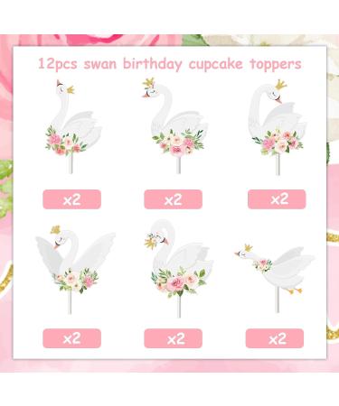 Swan Birthday Party Decorations Swan Birthday Cake Topper 12Pcs Swan Cupcake Topper Swan Themed Party Supplies - Buy Online on GoSupps.com