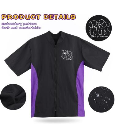 Noverlife Pet Grooming Workwear with Full Zipper M Size Anti-Static Pet Beautician Work Clothes Lightweight Hair Repellent Shirt Style Pet Groomer Smock for Dog Cat Grooming Shop M(Pack of 1) Black & Purple Patchwork (with Embroidery Pattern) - Buy Online on GoSupps.com