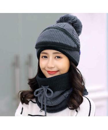 Warm Ronony Knitting Cap & Loop Scarf Set for Women and Girls - Bobble Hat & Scarf Combo for Winter - Buy Online on GoSupps.com
