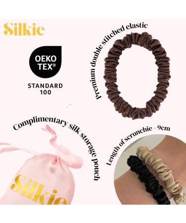 Silkie 4-Set 100% Pure Mulberry Silk Hair Ties - Black Ponytail Holders | Damage-Free Hair Care with Travel Bags - Ideal for Everyday Use (Chocolate) - Buy Online on GoSupps.com