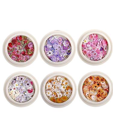 Onsinic 6 Box Nail Dried Flower Set Mini Natural Dry Flowers 3D Applique Nail Art Decoration Fingernails Stickers