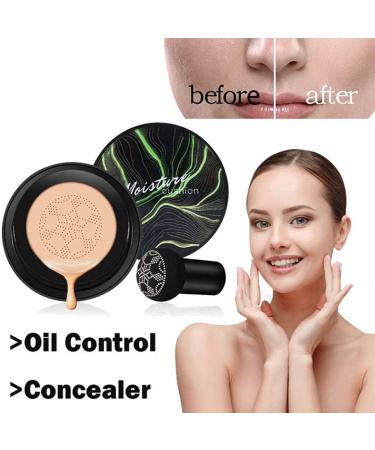 Air Cushion CC Cream & Mushroom Head Foundation Set with Makeup Sponge - Long Lasting & Easy to Use | Natural Skin Care - 2# Natural Color - Buy Online on GoSupps.com