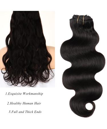 Body Wave Clip In Human Hair Extensions - 120g 8pcs 16 #1B Natural Black - Women's Wavy Hairpiece - BW-Natural Black - Buy Online on GoSupps.com
