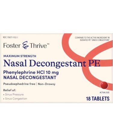 Nasal Decongestant PE Phenylephrine HCl 10 mg (Maximum Strength) Pseudoephedrine-Free and Non-drowsy (18 Tablets) - Buy Online on GoSupps.com