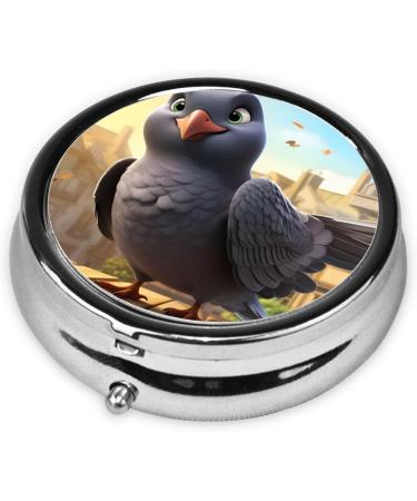 Mini Travel Pill Organizer Box - Round 2.0x2.0x0.7 in Cartoon Pigeon Design - Perfect for Purse & Pocket | International Shipping - Buy Online on GoSupps.com