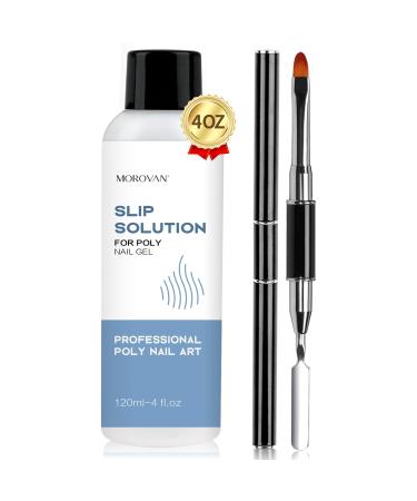 Morovan Poly Gel Slip Solution 120 Nail Extension Gel Liquid Anti-stick poly nail gel slip solution with Dual-Ended Brush Pen Brush Bottle Cap as A Cup Poly Gel Solution Liquid Easy DIY Gel Solution at Home CLEAR