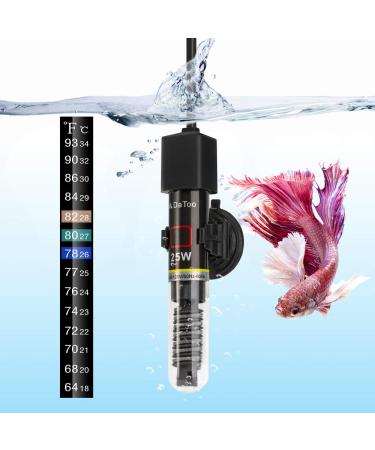 DaToo Mini Aquarium Heater 25W Small Fish Tank Heater 25 Watt with Free Thermometer Sticker