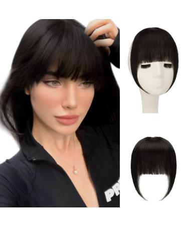 Sofeiyan Clip in Bangs 100% Human Hair Extensions Flat Neat Bangs French Bangs Clip on Air Bangs with Temple Thick Bangs Fringe Hairpiece for Women(Natural Black) Neat Bangs Natural Black