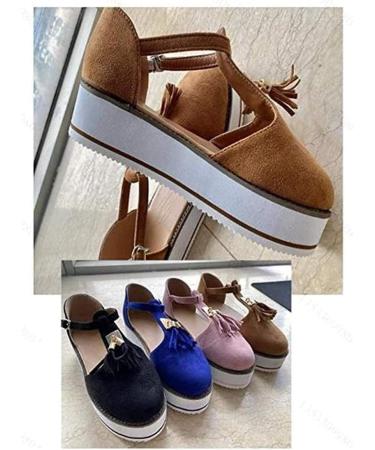 Creev Women's Vintage Leather Platform Sandals - Closed Toe Buckle Ankle Straps Tassel Detail - Sexy Brown Beach Shoes (EU 42-43) - Buy Online on GoSupps.com