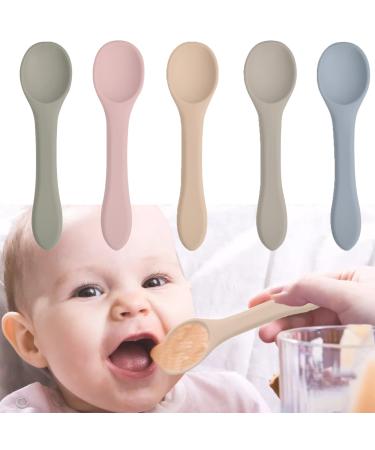 5 Pcs Baby weaning Spoons Silicone Self-Feeding Spoons Baby Feeding Training Spoon Training Feeding for Mini Kids Utensils for Over 6 Months Babies Boy Girl Toddlers First Foods