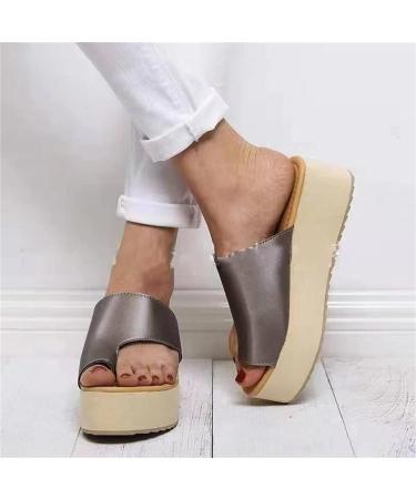 Orthopedic Bunion Corrector Sandals with Arch Support - Women's Flip Flops for Bunions - Non-Slip Platform Sandals - Silver - Size 6.5 - Buy Online on GoSupps.com