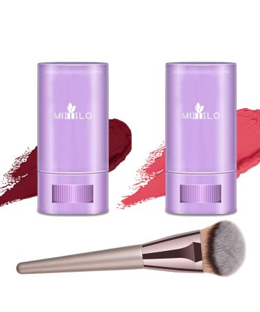 FantasyDay 2 Pcs Multi-Use Makeup Blush Stick Waterproof Tinted Moisturizer for Eyes Lips Cheeks - with Brush Pink#a