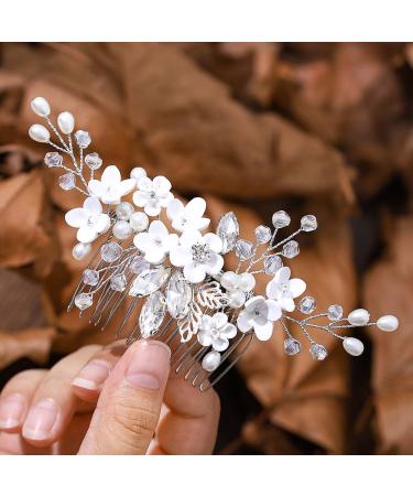 IYOU Princess Silver Flower Crystal and Pearl Hair Combs Bridal Wedding Headpiece Accessories for Girls and Women - Buy Online on GoSupps.com