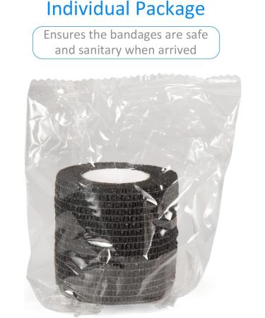 Self-Adhesive Legal Bandage - 12 Rolls of 5cm x 4.5m Cohesive Fixing Bandage for First Aid Dog Vet Wrap & Sports Use - Black - Buy Online on GoSupps.com