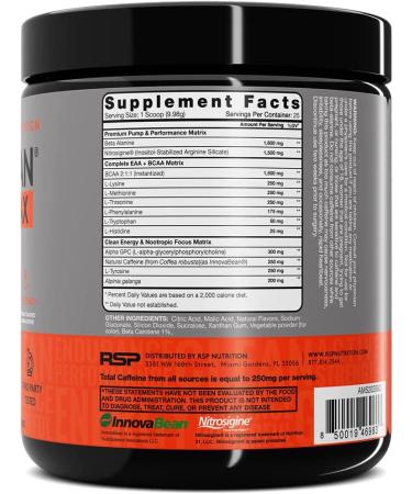 AminoLean MAX Pre Workout - Intense Energy, Massive Pumps, Laser Focus - Sweet Peach Flavor | Natural Caffeine, Nitric Oxide, Beta Alanine, BCAAs, Nootropics - 25 Servings - Buy Online on GoSupps.com