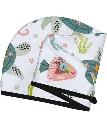 Super Absorbent Turtle & Sea Life Microfiber Hair Towel Wrap for Women - Quick Dry Coral Velvet Cap for Long Curly & Thick Hair - Buy Online on GoSupps.com
