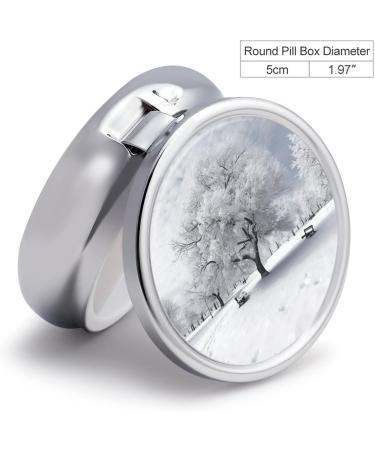 Travel Pill Box Organizer with 3 Compartments - Portable White Snow Tree Design - Ideal for Purse & Pocket - Small Medicine Case for International Shipping - Buy Online on GoSupps.com
