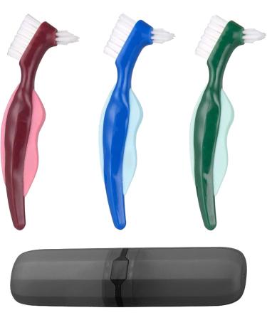3-Piece Prosthesis Brush Set | Oral Care Tools for Effective Plaque Removal | Hard Double-Sided Brushes with Portable Bag | Available in 3 Colors - Buy Online on GoSupps.com