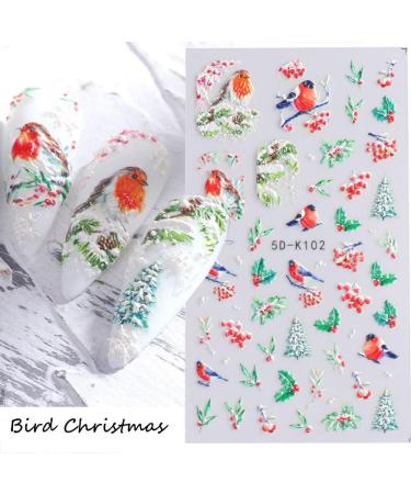 Xmas Decals Bird Festive Design Nail Art Decoration Snowflakes Nail Stickers Winter 5D Embossed(5D-K099) - Buy Online on GoSupps.com