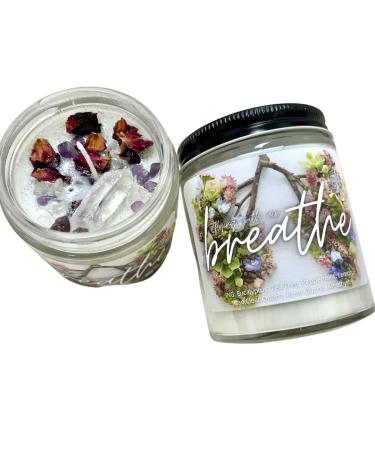 6 Oz Just Breathe Intention Crystal Candle - Meditation Soy Candle - Stress Relief Aromatherapy