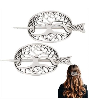 DELORIGIN 2 Sets Hair Clips Celtic Knot Hair Pin Barrettes Tree Of Life Hair Slides Silver Hairpins Shawl Pins Metal Hair Barrettes Accessories Retro Hair Clips for Winter Women Hair Decoration Gift