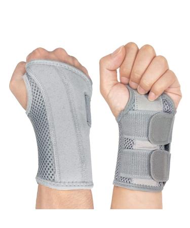 Nucamper breathable wristwear wrinkle bandage with metal-style stabilizer men women wristlear bandage adjustable wrist splint for arthritis tendinitis sprain of s/m right handles gray