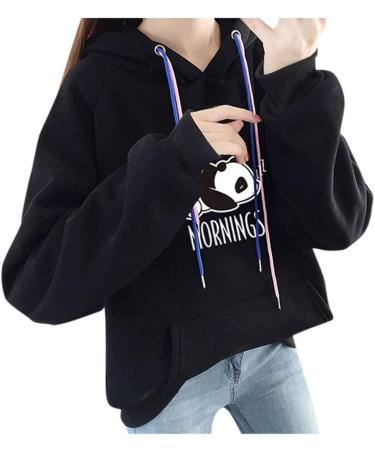 Bigfanshu Women's Dresses Autumn Hoodies Character Print I Hate Morinings Sweatshirt with Pocket Black - Buy Online on GoSupps.com