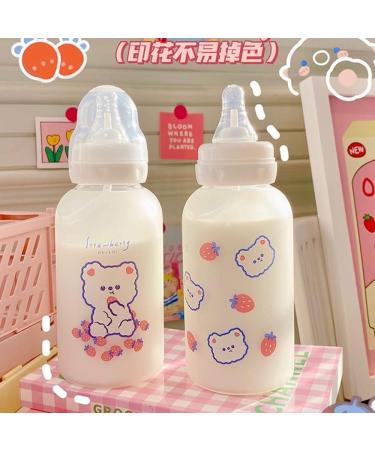 Strawberry Bear Glass Water Bottle 11oz | Kawaii Sippy for Teen Girls & Adults | Cute Portable Drinking Jug - Buy Online on GoSupps.com
