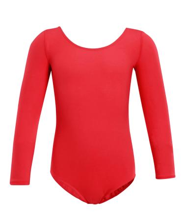 Domusgo Girls Gymnastics Long Sleeve Leotard Soft Bodysuit Breathable Outfits for Ballet Matched Tutu Skirts Pink Black Red Red Long Sleeve 3-4T