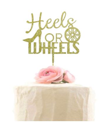 Wheels or Heels Cake Topper Gender Reveal Cake Decoration Boy or Girl Cupcake Toppers Baby Shower Party Decorations (Gold Glitter)