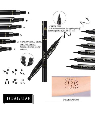 7 Pcs Eyeliner Stamps & Waterproof Liquid Eyeliner Set - Long Lasting & Smudge-proof Seal Eyeliner Pen for Eye Decoration and Makeup Tool - Black - Buy Online on GoSupps.com