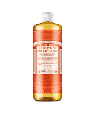 Dr Bronner's 18-in-1 Pure Castile Liquid Soap Made with Organic Oils Used for Face Body Hair Laundry Pets and Dishes Certified Fair Trade & Vegan Friendly 946ml Recycled Bottle Tea Tree 946ml