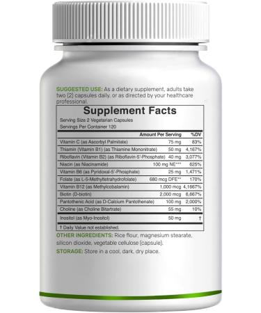 Bioactive Vitamin B Complex for Men & Women 240 Veggie Capsules - Methylated B Complex & Esterified Vitamin C High Potency & Easy Absorption Immune Energy & Metabolism Supplement Non-GMO - Buy Online on GoSupps.com