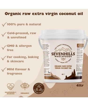 Sevenhills Wholefoods 4L Organic Extra Virgin Raw Coconut Oil - Cold-Pressed | Cooking, Baking, Skin Moisturizer, Hair Conditioner | Recyclable Tub - Buy Online on GoSupps.com
