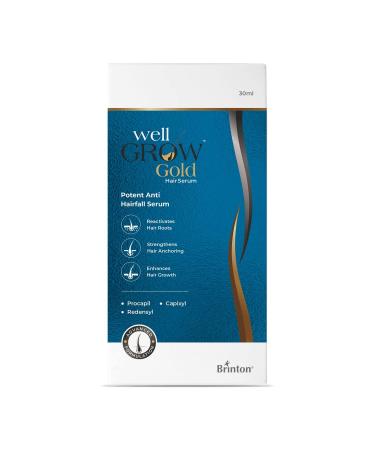 Brinton WellGrow Gold Hair Growth Serum with Redensyl Capixyl & Procapil for Hair Fall Control & Repair | Strengthens & Enhances Hair Growth for Men & Women 30 ml