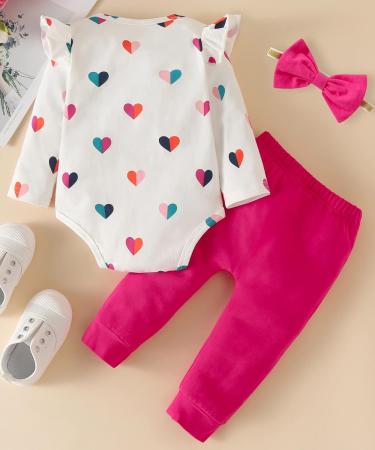 Koonde Baby Girl 3-Piece Outfit Set | Romper, Trouser & Headband | Cream Heart + Magenta | Sizes Newborn to 24 Months - Buy Online on GoSupps.com
