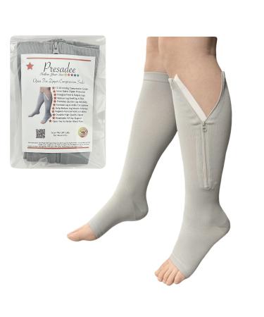 Open Toe 15-20 mmHg Moderate Compression Leg Calf YKK Zipper Gray Socks